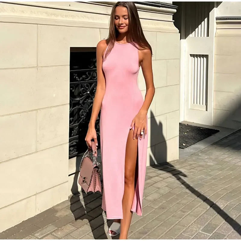 SculptKnit Sleeveless Split Midi Dress