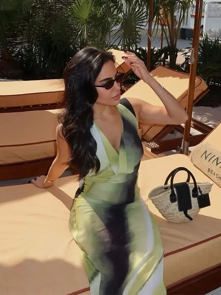 Chic Tie-Dye Backless Lace-Up Dress