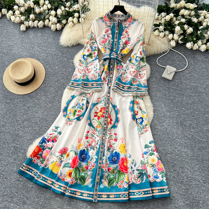 Royal Bloom Cinched Waist Maxi Dress