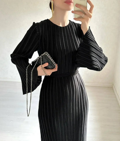 Spring Grace Pleated Belted Dress