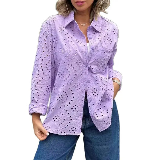 Elegant Hollow Out Long Sleeve Shirt