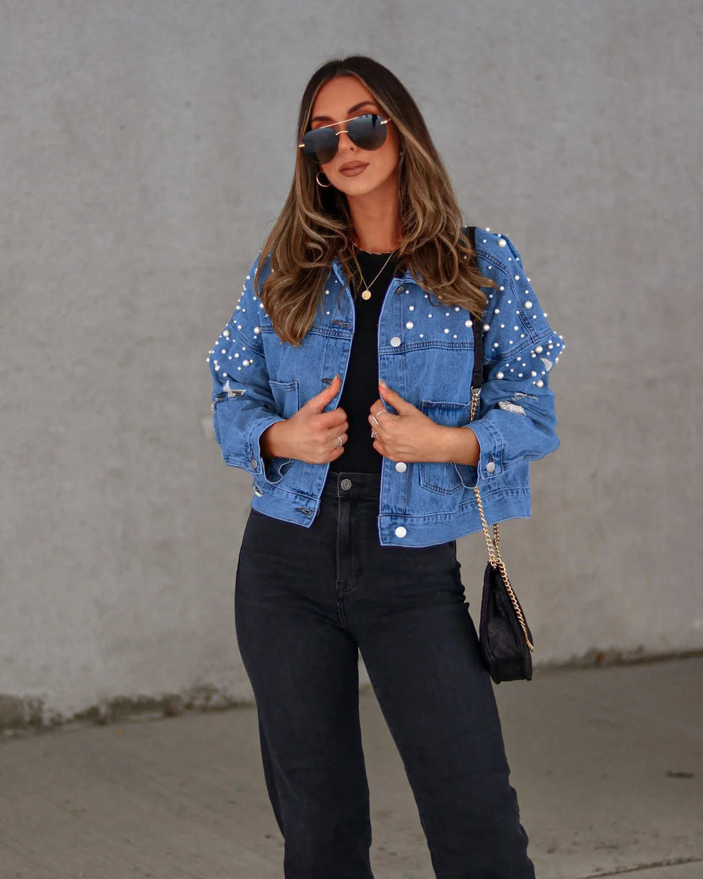 Glam Starry Beaded Denim Jacket