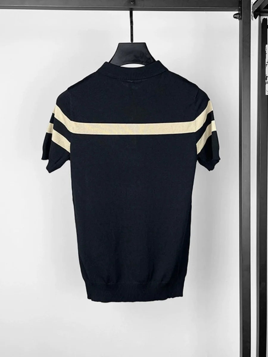 Ice Silk Striped Knit T-Shirt