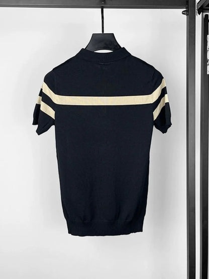 Ice Silk Striped Knit T-Shirt