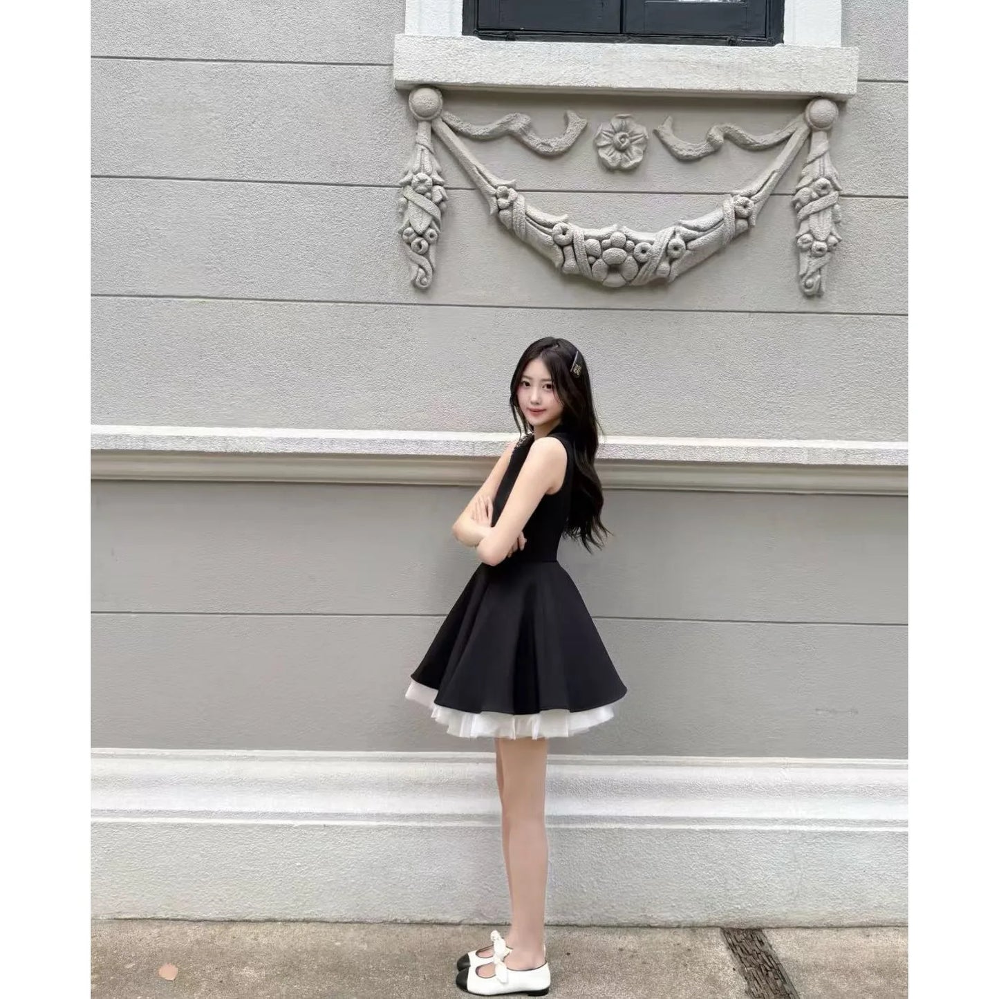 French Hepburn Vest Dress — Slim A-Line Mini Style