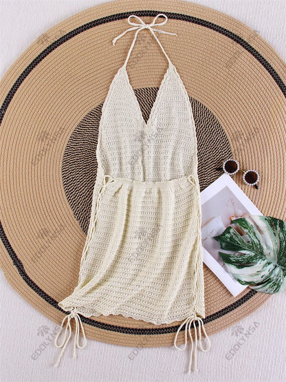 Knit Halter Cross-Strap Mini Dress