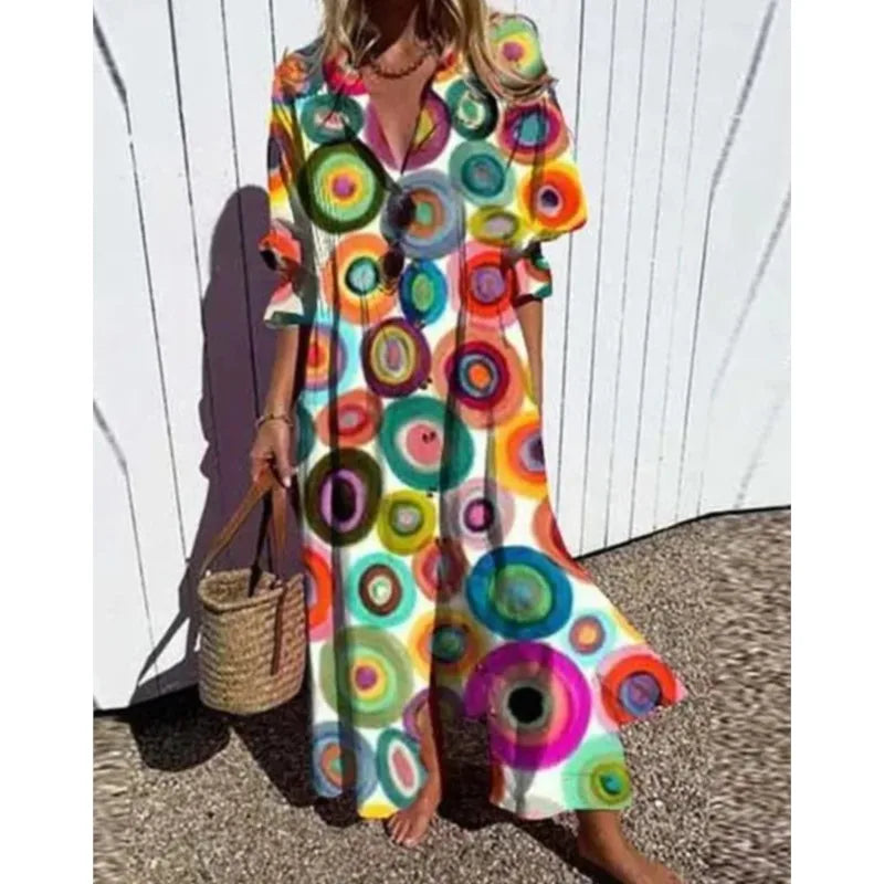 V-neck Bohemian Shirt Dress