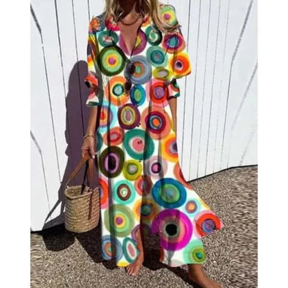 V-neck Bohemian Shirt Dress