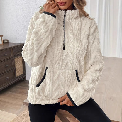 Wool Blend Patchwork Zip Hoodie