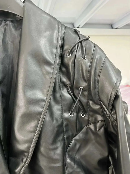Lace-Up Faux Leather Jacket