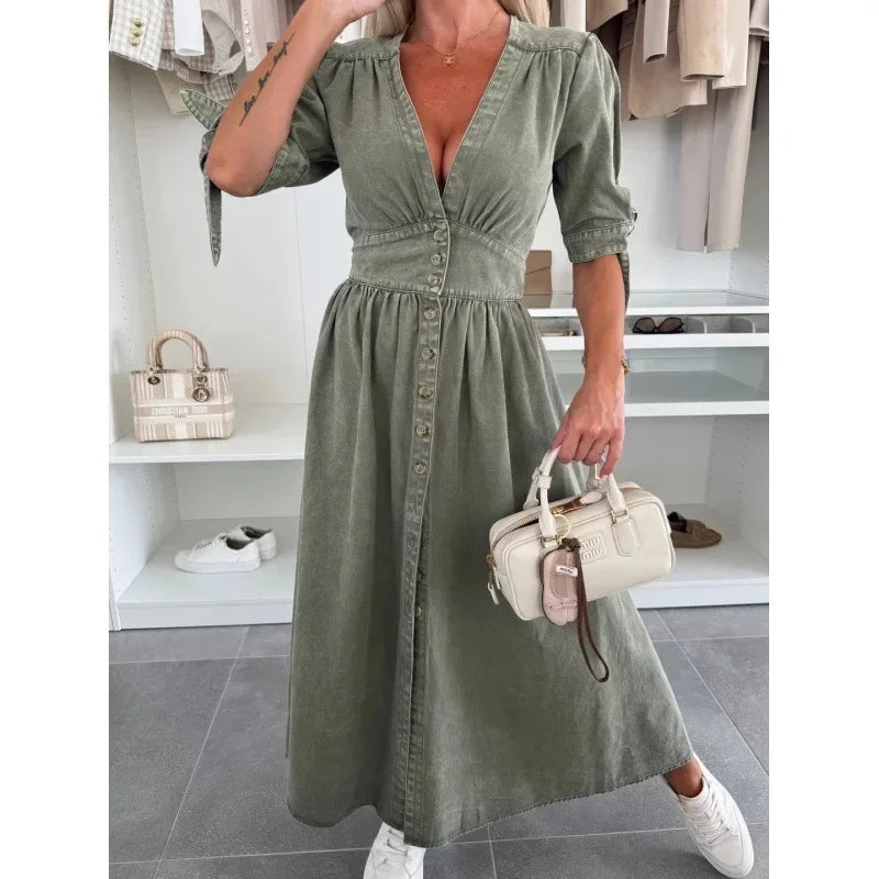 Vintage Lace-Up Denim Dress