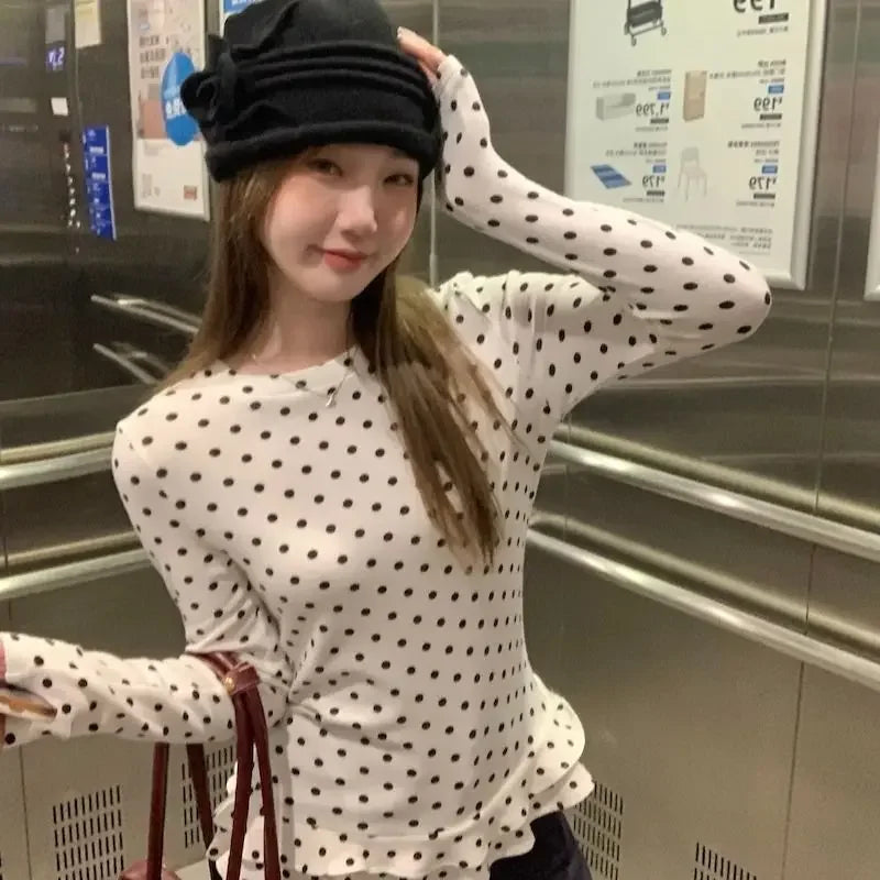 Ruffle Hem T-Shirt — Cute Polka Dot Casual