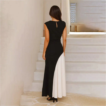 Glam Contrast Maxi Evening Dress