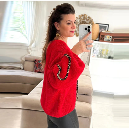 Leopard Lace-Up V-Neck Cardigan