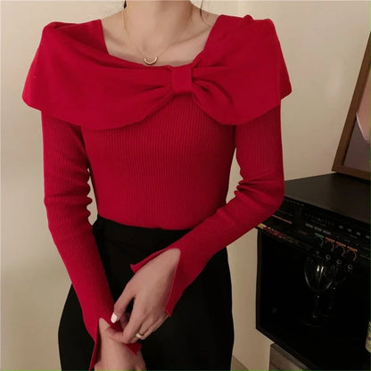 Elegant Butterfly Knot Top — Women's Slim Knitwear