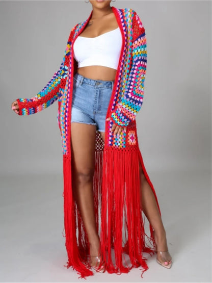 Boho Breeze Crochet Tassel Cardigan