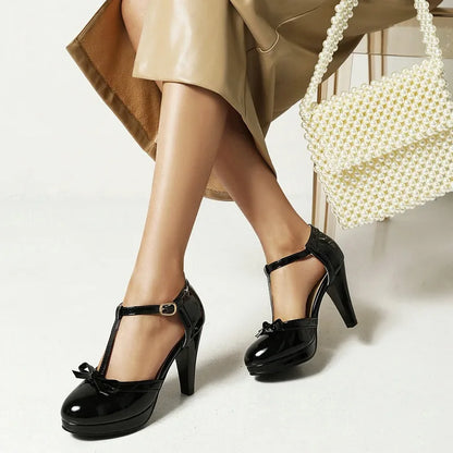 Velvet Charm Bow Platform Heels