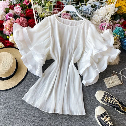Flutter Grace Pleated Chiffon Blouse