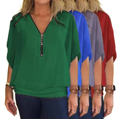 Chiffon V-Neck Batwing Blouse