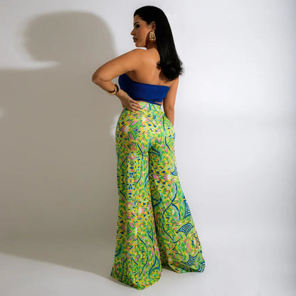 Vivid Bloom Strapless Trouser Set