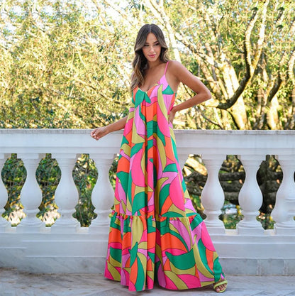 Euro Chic Backless V-Neck Maxi Dress