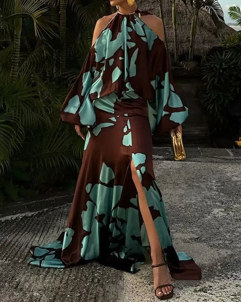 Vintage Charm Off-Shoulder Slit Dress