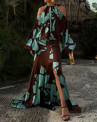 Vintage Charm Off-Shoulder Slit Dress