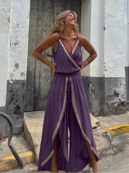 Golden Hour Elegance V-Neck Romper