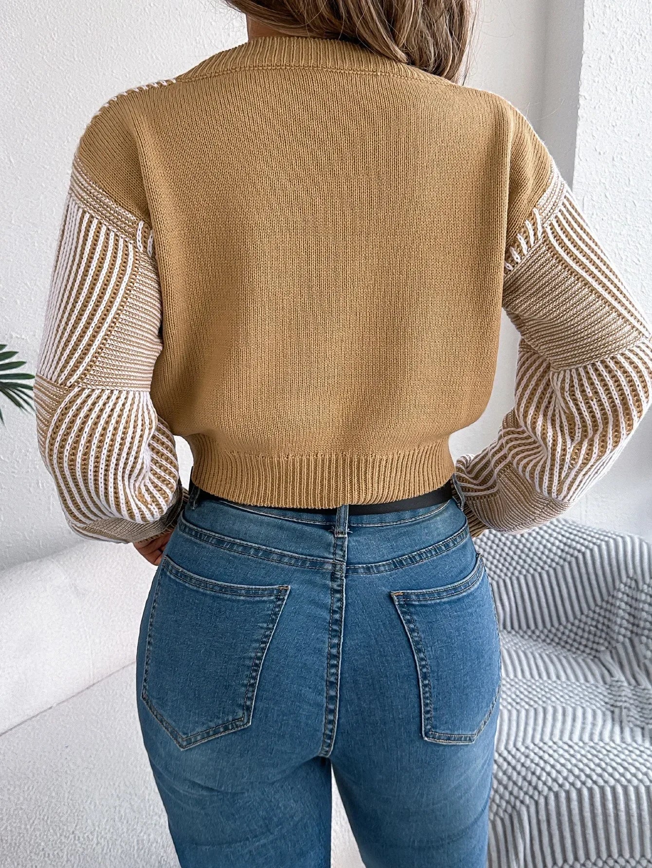 Striped Charm V-Neck Crop Sweater