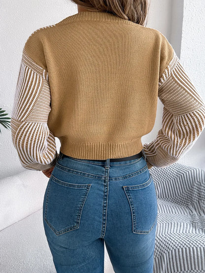 Striped Charm V-Neck Crop Sweater