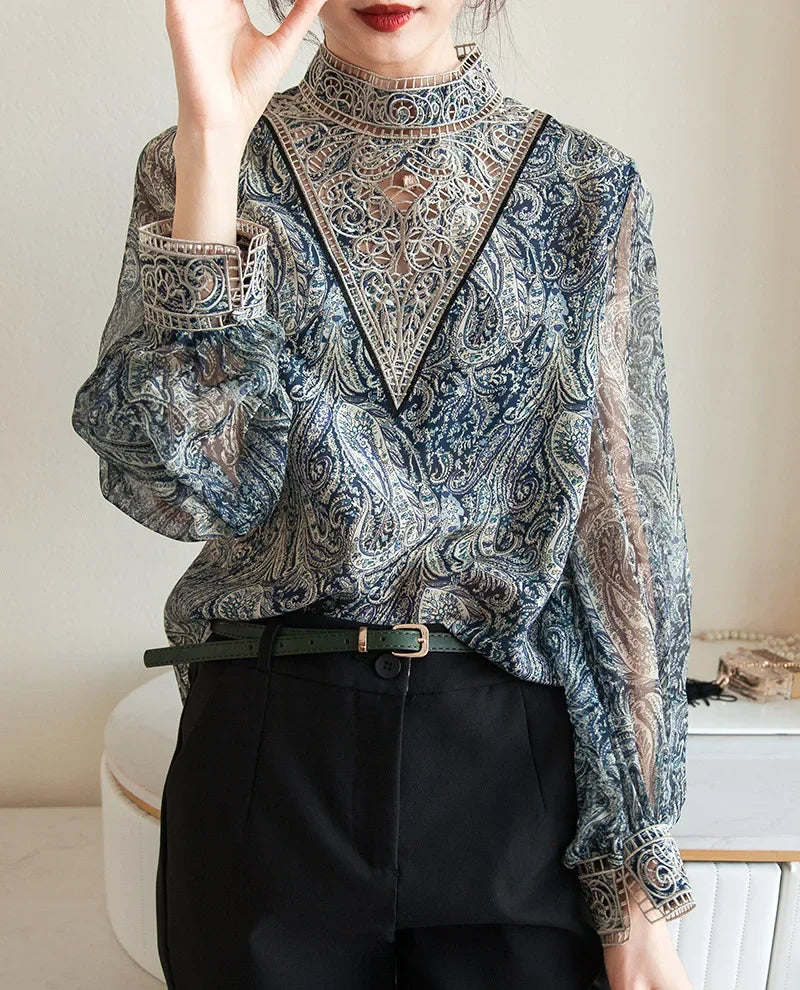 Embroidered Silk Lantern Shirt