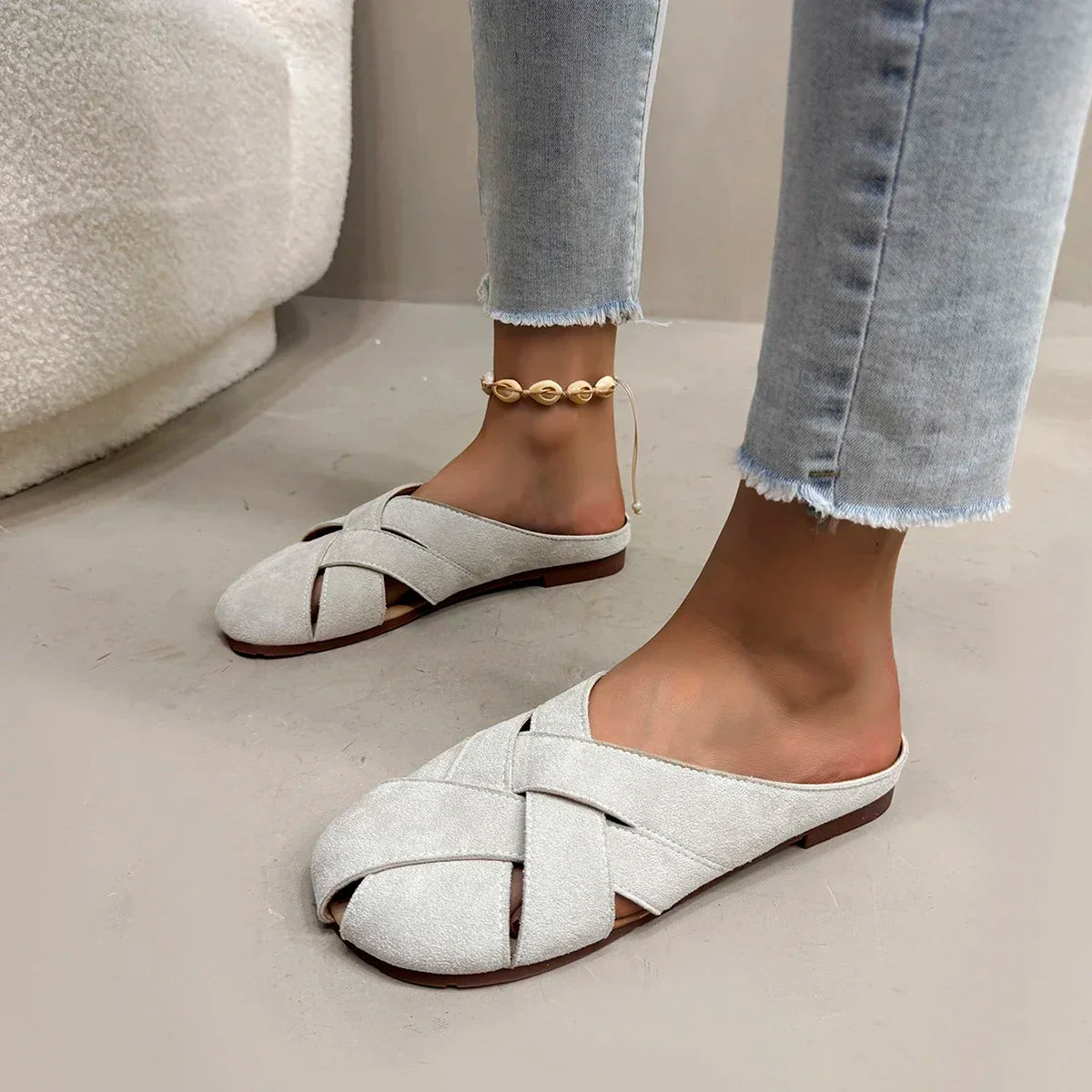 Retro Crossover Flat Mules for Women
