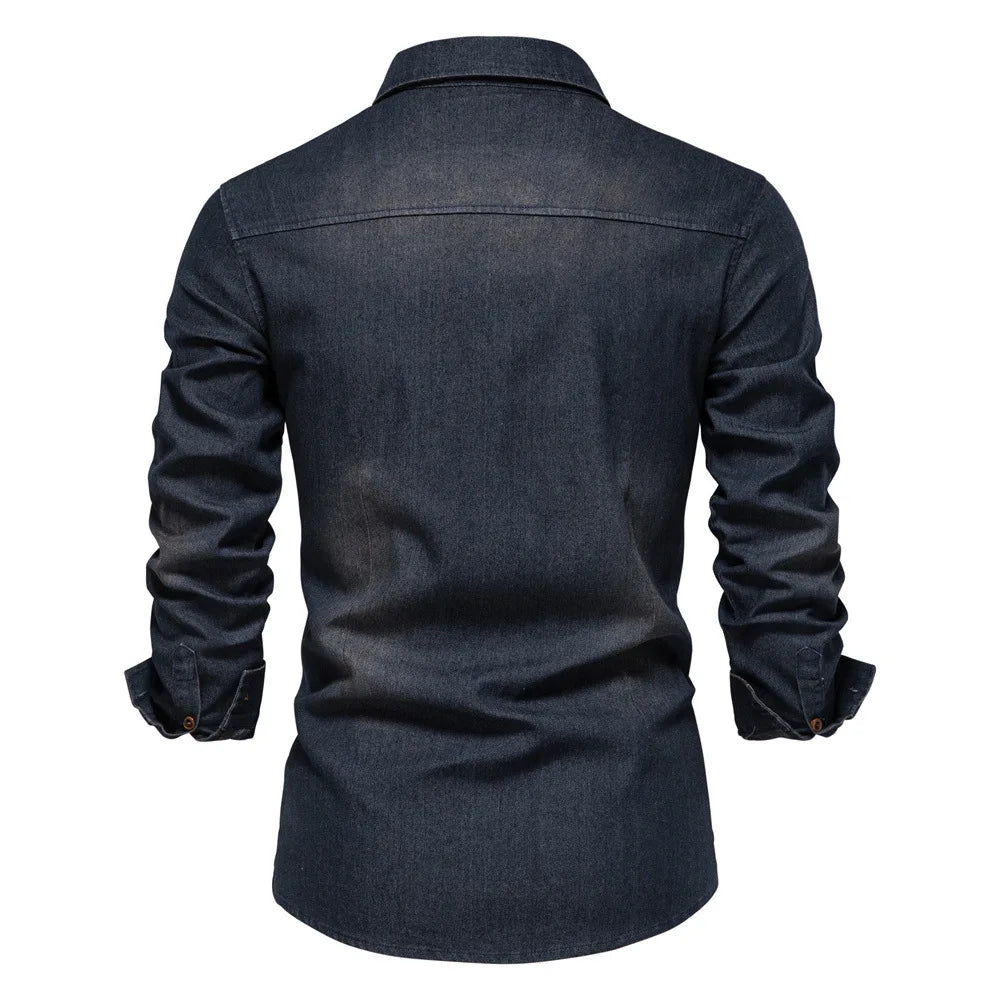 Elastic Cotton Slim Fit Denim Shirt