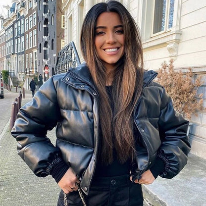 Luxe Frost Short PU Puffer Jacket