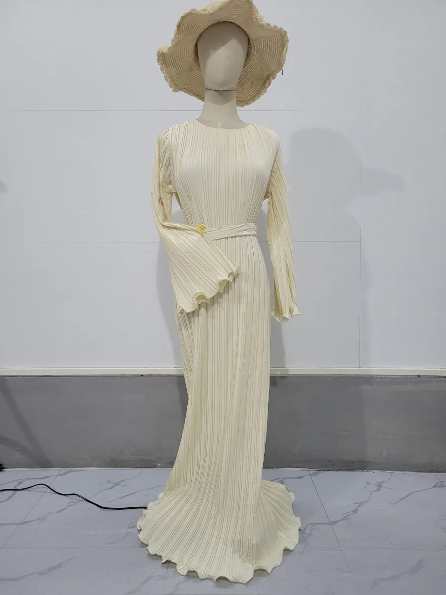 Pleated Flare Sleeve Maxi Dress