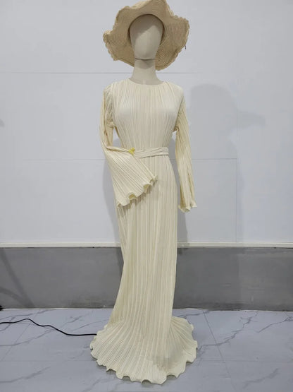 Pleated Flare Sleeve Maxi Dress