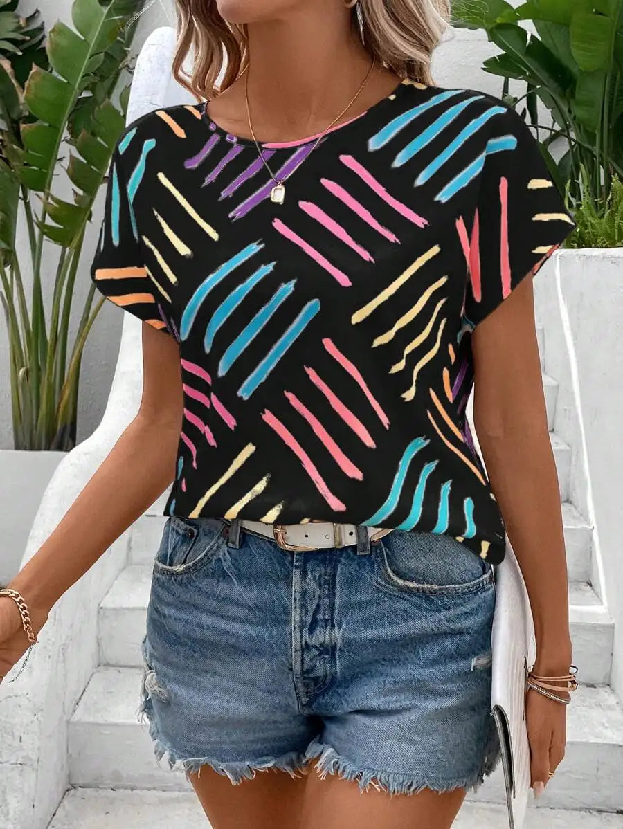 Vibrant Stripes Peplum Summer Tee
