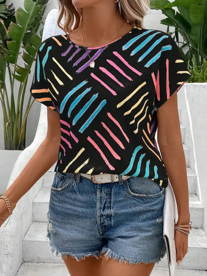 Vibrant Stripes Peplum Summer Tee