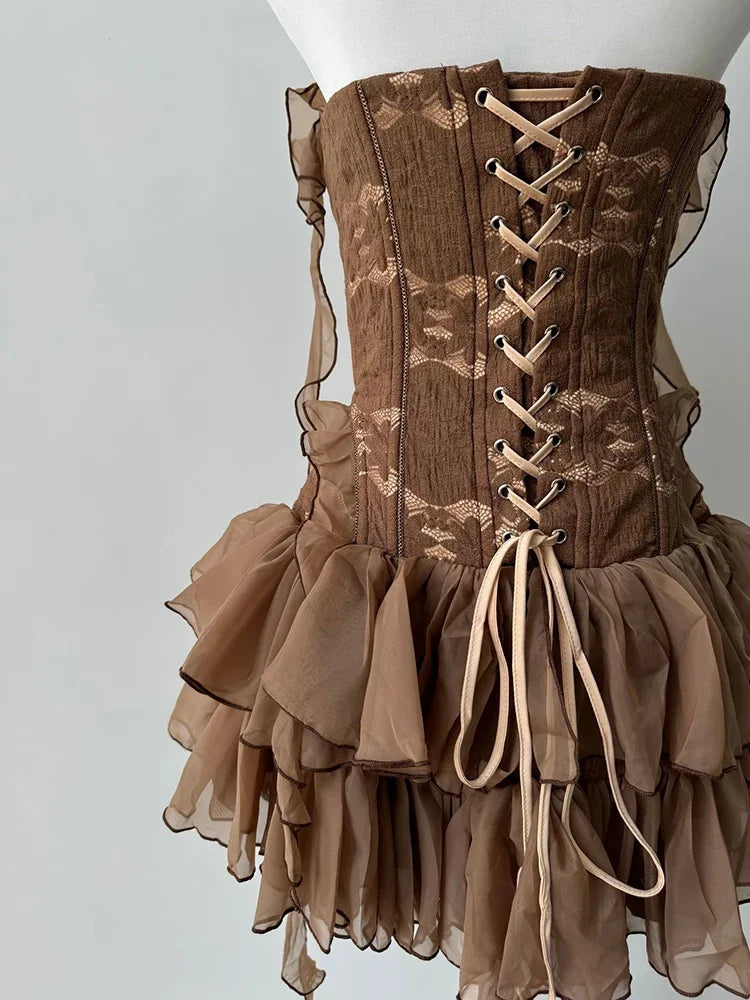 Bronze Belle Strapless Ruffle Dress
