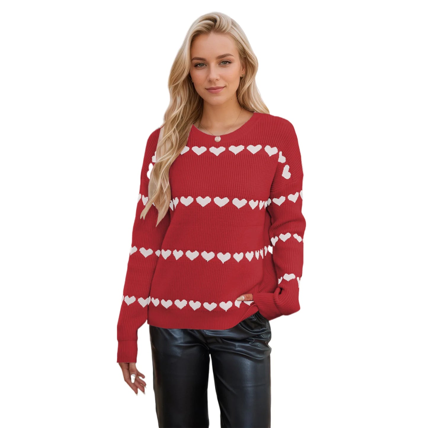 Cute Heart Print Knit Pullover Sweater