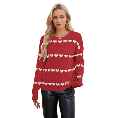 Cute Heart Print Knit Pullover Sweater
