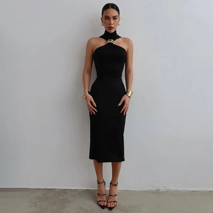 Sleek Noir Off-Shoulder Bodycon Dress