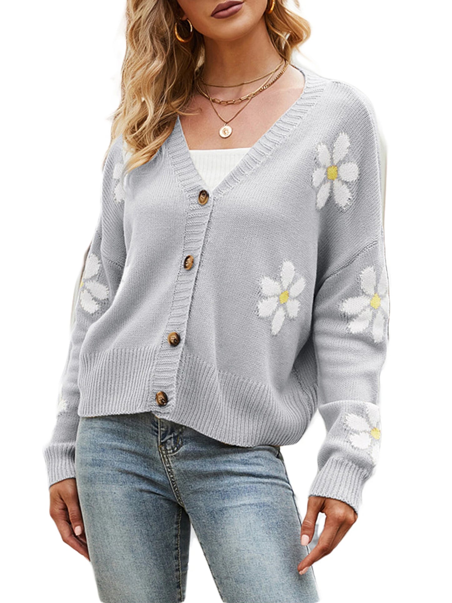 Blossom Knit V-Neck Button Cardigan