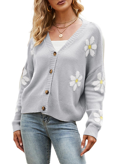 Blossom Knit V-Neck Button Cardigan