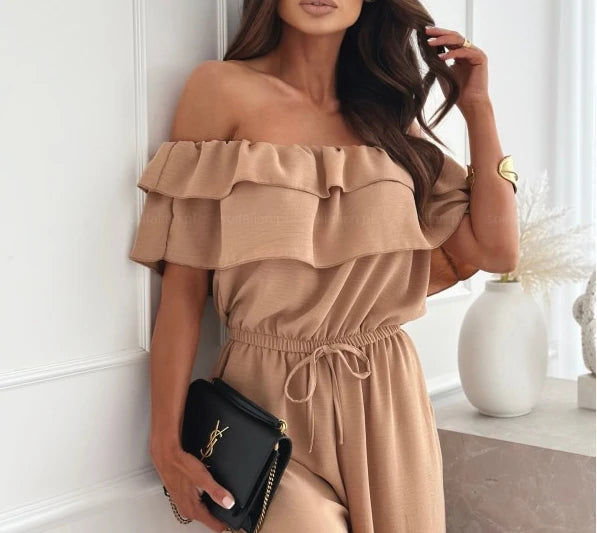 Off-Shoulder Frill Hem Jumpsuit
