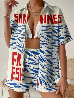Printed Button Shirt and Shorts Set