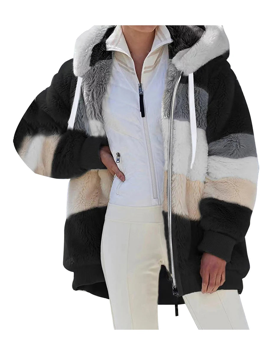 Hooded Plush Coat — Stylish Warm Zip-Up