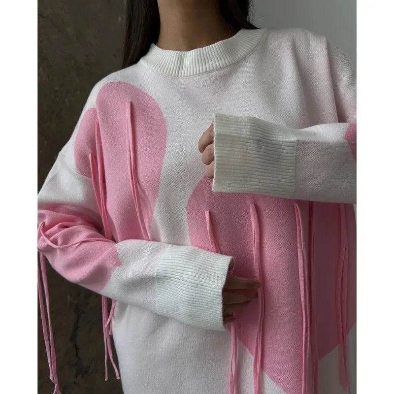 Playful Heart Tassel Sweater