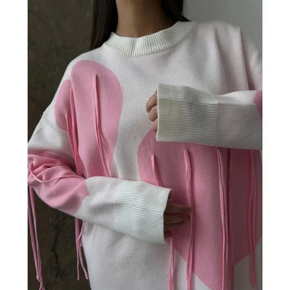 Playful Heart Tassel Sweater