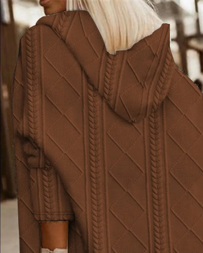 Cable Knit Hooded Windbreaker Coat
